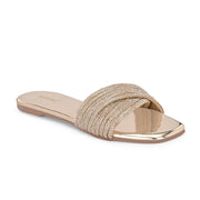Women Gold Crystal Embellished Flat Slide Sandal (W-RST-139-GOLD)