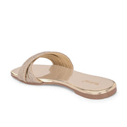 Women Gold Crystal Embellished Flat Slide Sandal (W-RST-139-GOLD)