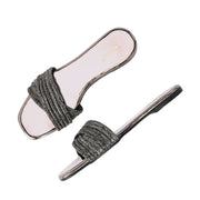 Women Crystal Embellished Flat Slide Sandal (W-RST-139-GUNMETAL)