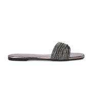 Women Crystal Embellished Flat Slide Sandal (W-RST-139-GUNMETAL)