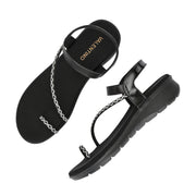 Women Black Silver Crystal Toe Loop Comfort Sandal (W-RST-140-BLACK-SILVER)