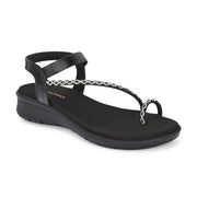 Women Black Silver Crystal Toe Loop Comfort Sandal (W-RST-140-BLACK-SILVER)