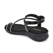 Women Black Silver Crystal Toe Loop Comfort Sandal (W-RST-140-BLACK-SILVER)