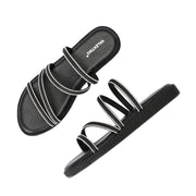 Women Black Triple Strap Flat Comfort Sandal (W-RST-141-BLACK)