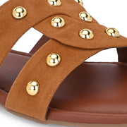 Women Tan Studded Cross Strap Flat Slide (W-RST-142-TAN)