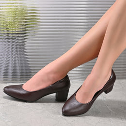 Women Block Heel Pumps (W-SG-06-BROWN)