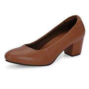 Women Block Heel Pumps (W-SG-06-TAN)