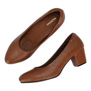 Women Block Heel Pumps (W-SG-06-TAN)