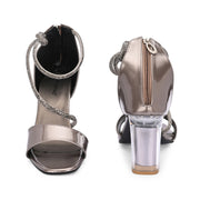 Women Block Heel Sandals with Ankle Strap & Back Zip (W-SHI-109-GUNMETAL)