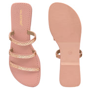 Women Triple Strap Ethnic Flats (W-SHI-113-NUDE)