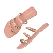 Women Triple Strap Ethnic Flats (W-SHI-113-NUDE)