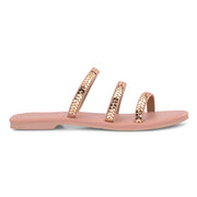 Women Triple Strap Ethnic Flats (W-SHI-113-NUDE)