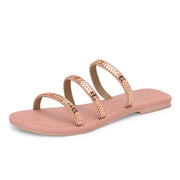 Women Triple Strap Ethnic Flats (W-SHI-113-NUDE)