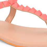 Women Pink T-Strap Low-Heeled Sandals (W-SHI-115-PINK)