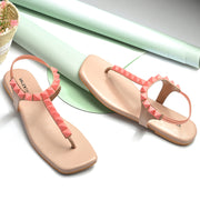 Women Pink T-Strap Low-Heeled Sandals (W-SHI-115-PINK)