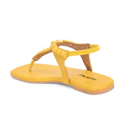 Women Yellow T-Strap Low-Heeled Sandals (W-SHI-115-YELLOW)