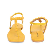Women Yellow T-Strap Low-Heeled Sandals (W-SHI-115-YELLOW)