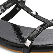 Women Black Patent Studded Flats (W-SHI-116-BLACK)