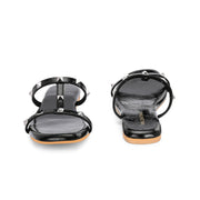 Women Black Patent Studded Flats (W-SHI-116-BLACK)