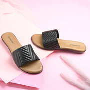 Women Quilted Daily Wear Flats (W-SHI-119-BLACK)