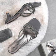Women Knot Strap Kitten Heels (W-SHI-120-GUNMETAL)