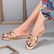 Women Stylish Square-Toe Flats (W-SHI-122-GOLD)