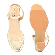 Women Transparent Strap Party Block Heels (W-SHI-126-GOLD)