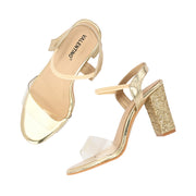 Women Transparent Strap Party Block Heels (W-SHI-126-GOLD)