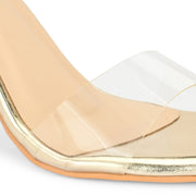 Women Transparent Strap Party Block Heels (W-SHI-126-GOLD)