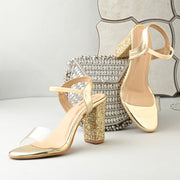 Women Transparent Strap Party Block Heels (W-SHI-126-GOLD)