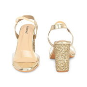 Women Transparent Strap Party Block Heels (W-SHI-126-GOLD)