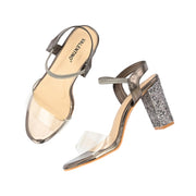 Women Transparent Strap Party Block Heel Sandals (W-SHI-126-GUNMETAL)