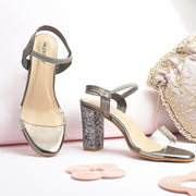 Women Transparent Strap Party Block Heel Sandals (W-SHI-126-GUNMETAL)
