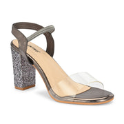 Women Transparent Strap Party Block Heel Sandals (W-SHI-126-GUNMETAL)