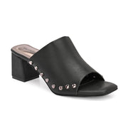 Women Studded Block Heel Slip-On Sandals (W-SHI-127-BLACK)