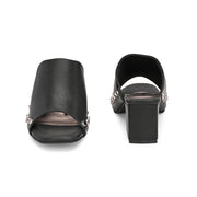 Women Studded Block Heel Slip-On Sandals (W-SHI-127-BLACK)