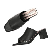 Women Studded Block Heel Slip-On Sandals (W-SHI-127-BLACK)