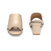 Women Studded Block Heel Slip-On Sandals (W-SHI-127-GOLD)