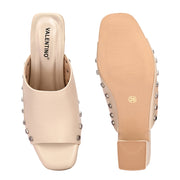 Women Studded Block Heel Slip-On Sandals (W-SHI-127-GOLD)