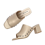 Women Studded Block Heel Slip-On Sandals (W-SHI-127-GOLD)