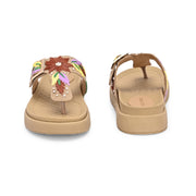 West Port Women Embroidered Toe-Ring Comfort Sandals (W-SHI-130-BEIGE)