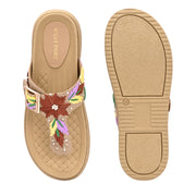 West Port Women Embroidered Toe-Ring Comfort Sandals (W-SHI-130-BEIGE)