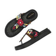 West Port Women Embroidered Toe-Ring Comfort Sandals (W-SHI-130-BLACK)