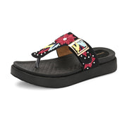 West Port Women Embroidered Toe-Ring Comfort Sandals (W-SHI-130-BLACK)