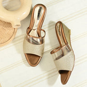 Women Gold Slip-On Wedge Heels (W-SHI-74-GOLD)