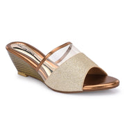Women Gold Slip-On Wedge Heels (W-SHI-74-GOLD)
