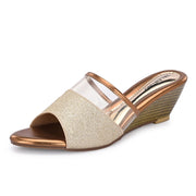 Women Gold Slip-On Wedge Heels (W-SHI-74-GOLD)