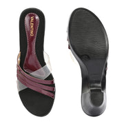 Women Bordo & Clear Strap Slip-On Heels (W-SHI-75-BORDO)