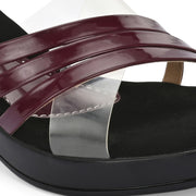 Women Bordo & Clear Strap Slip-On Heels (W-SHI-75-BORDO)