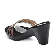 Women Bordo & Clear Strap Slip-On Heels (W-SHI-75-BORDO)